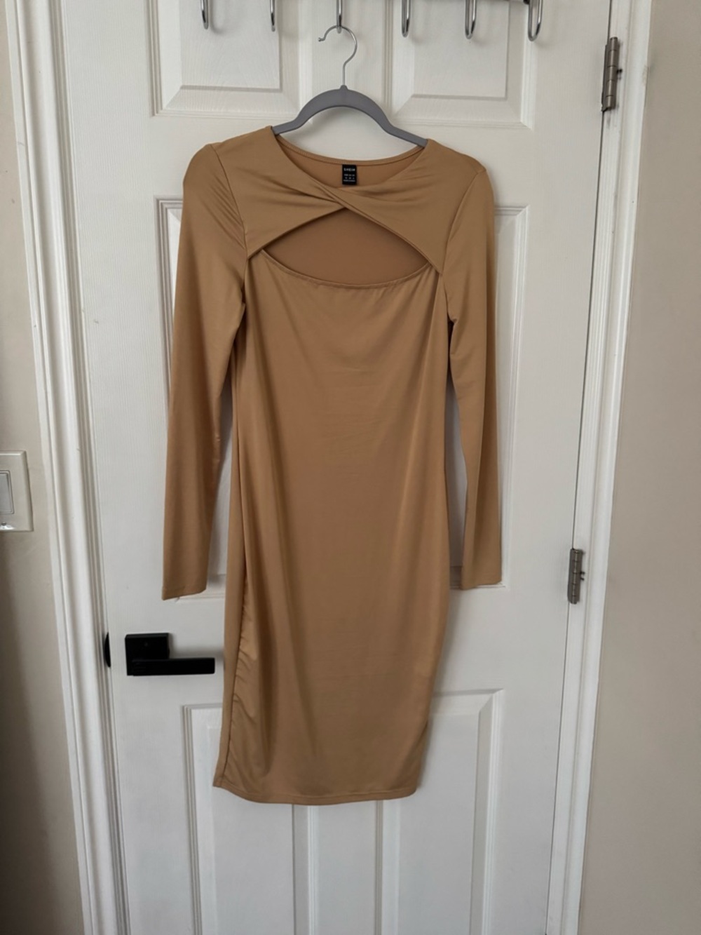 SHEIN Camel Long Sleeve Cutout Bodycon Dress
